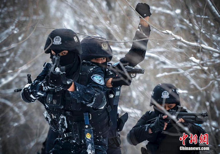 乌市公安局特警八支队所属的“飞虎突击队”训练图